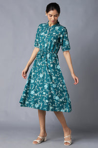 Dark Green Floral Print Dress