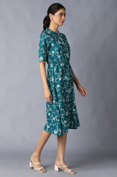 Dark Green Floral Print Dress