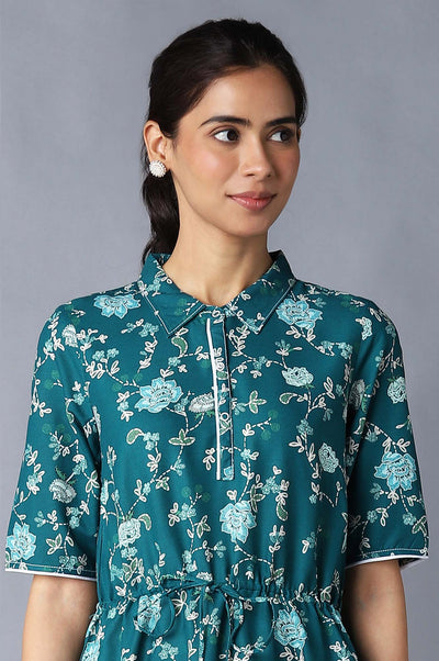 Dark Green Floral Print Dress