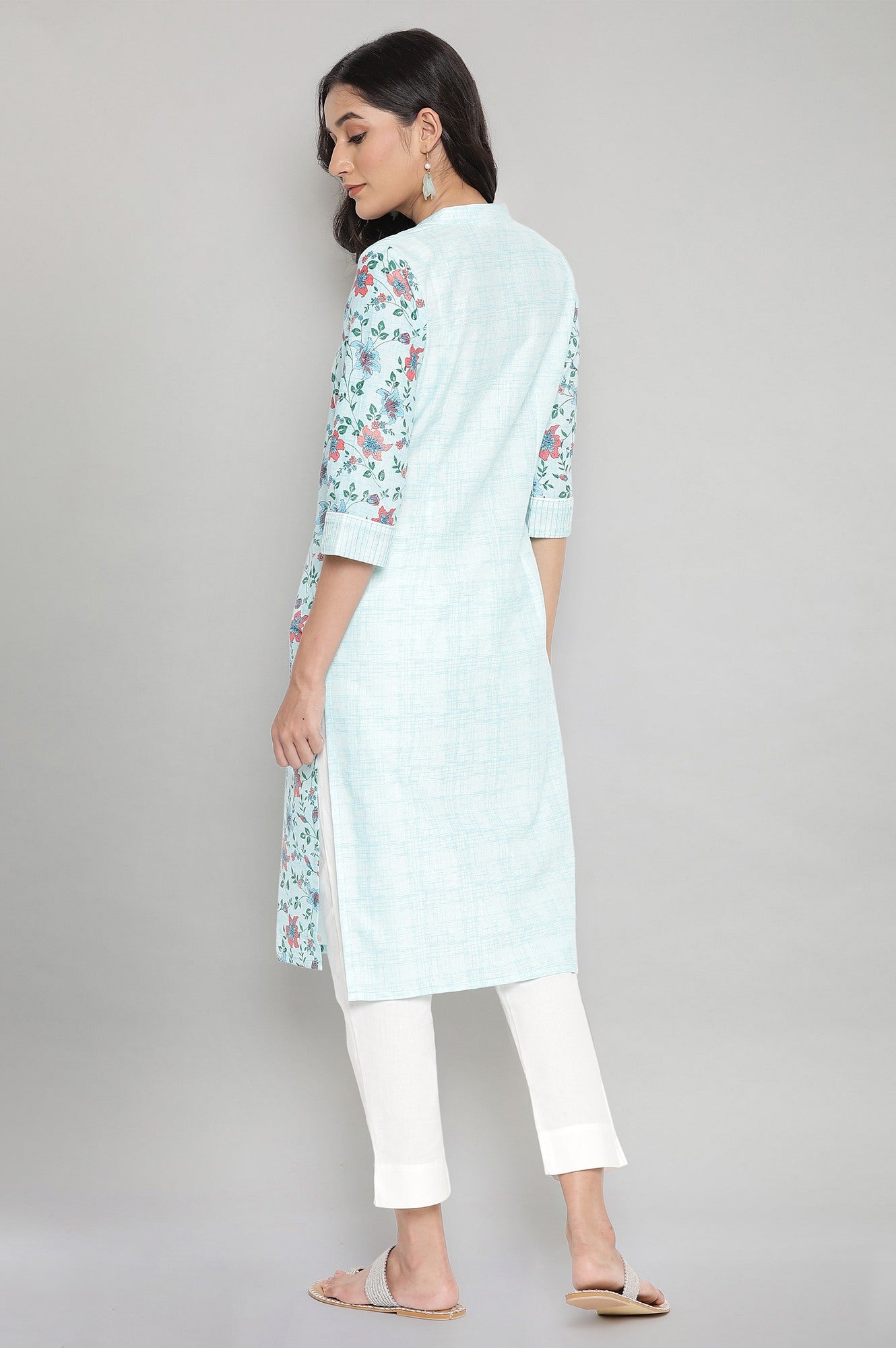 Blue Cotton Floral kurta