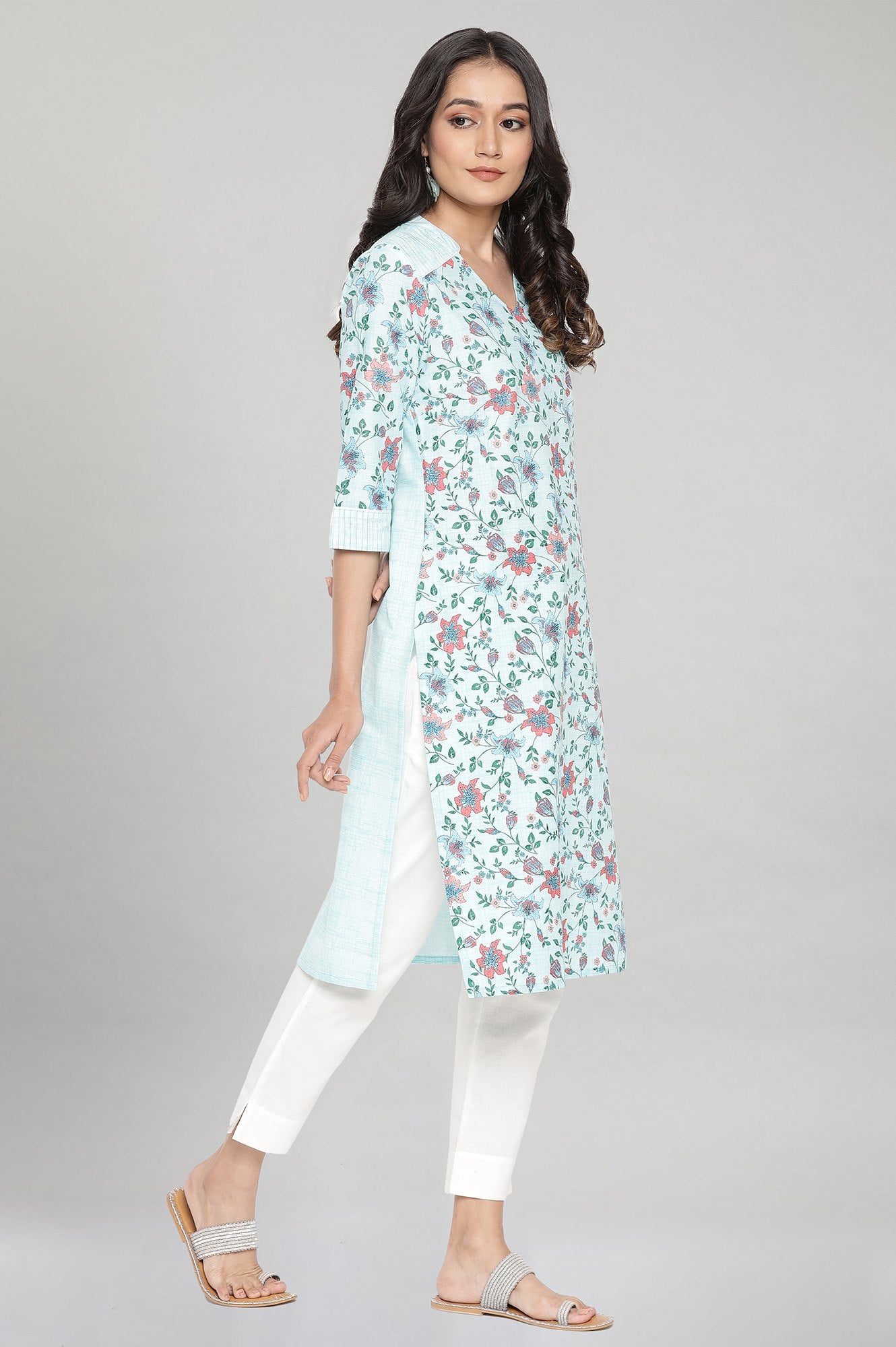 Blue Cotton Floral kurta