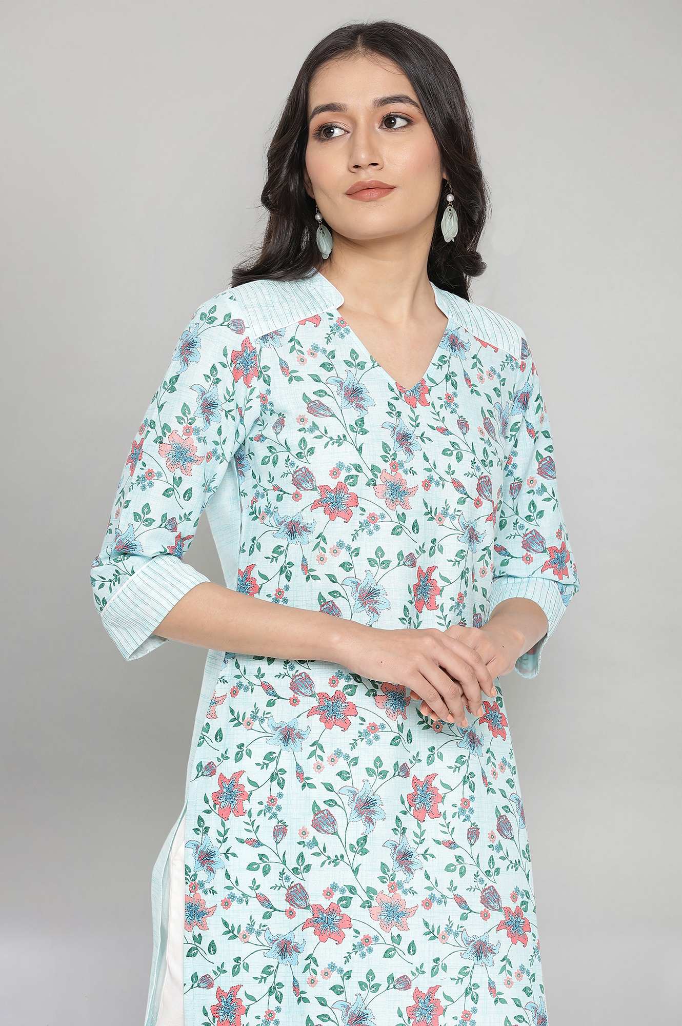 Blue Cotton Floral kurta