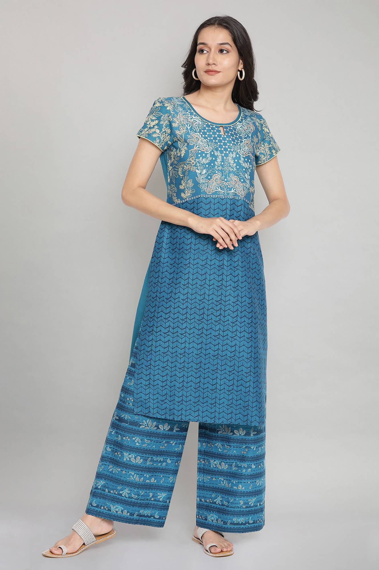 Blue Cotton Casual kurta