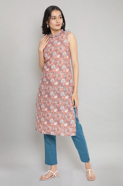 Peach Sleeveless Cotton kurta