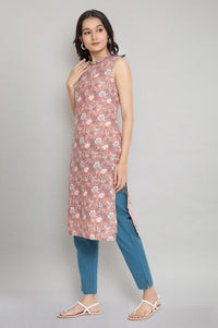 Peach Sleeveless Cotton kurta