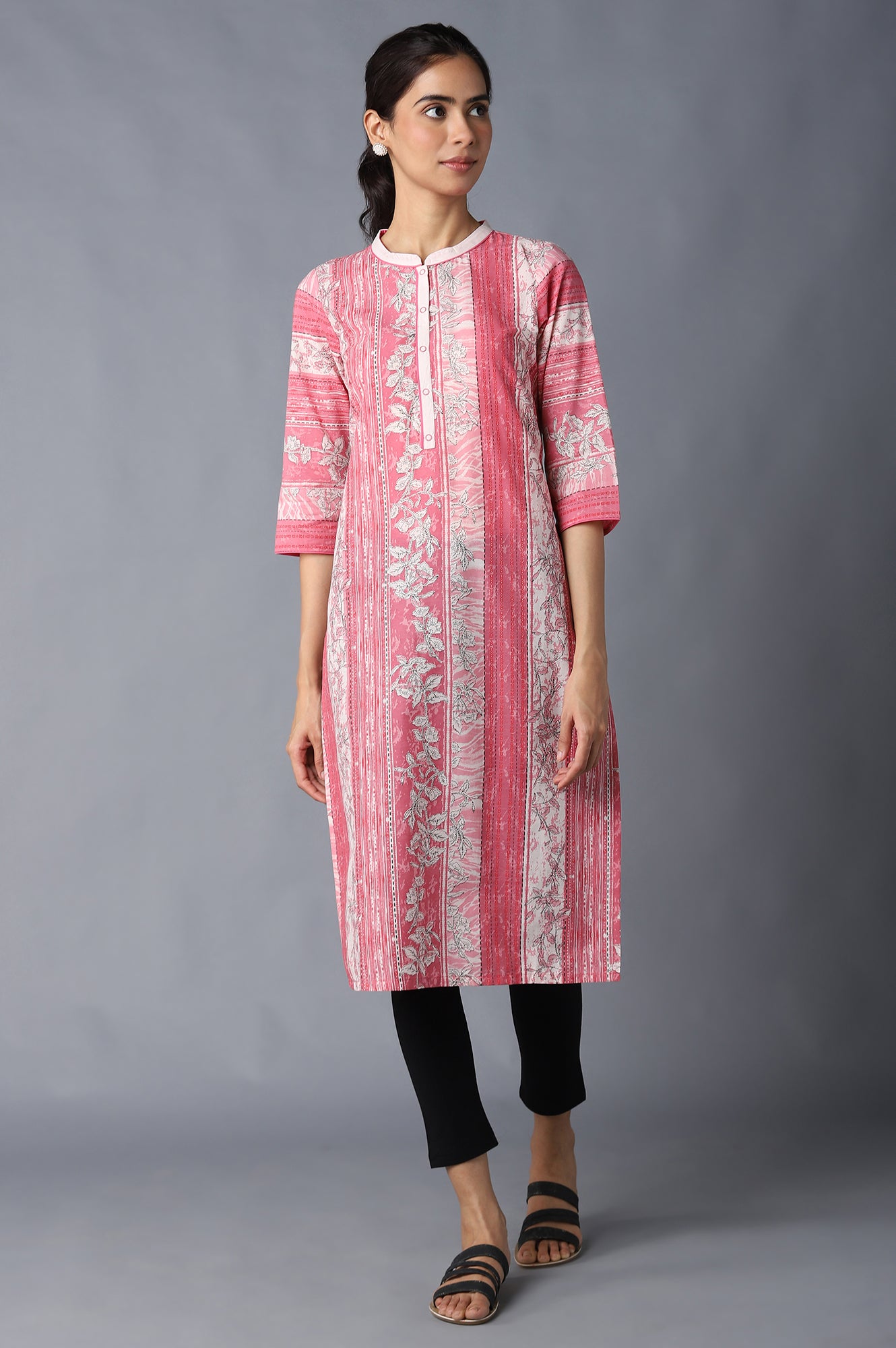 Pink Cotton Printed kurta