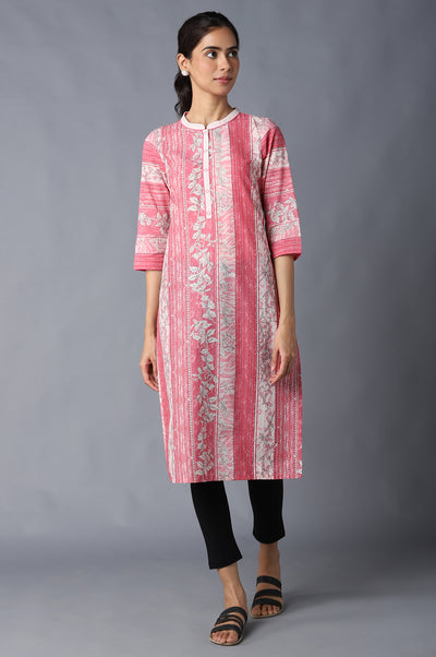 Pink Cotton Printed kurta