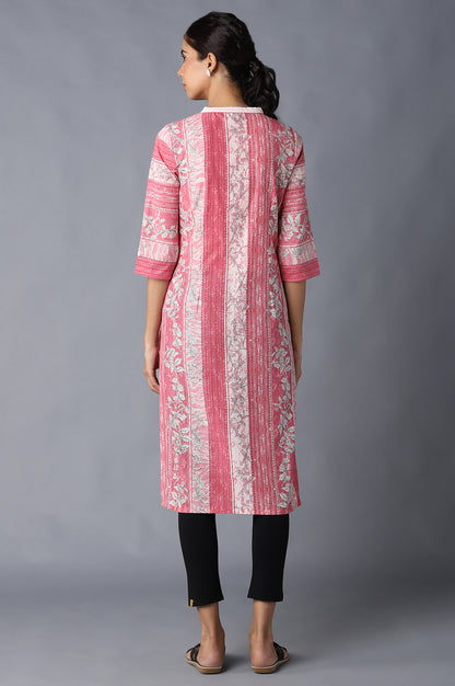 Pink Cotton Printed kurta