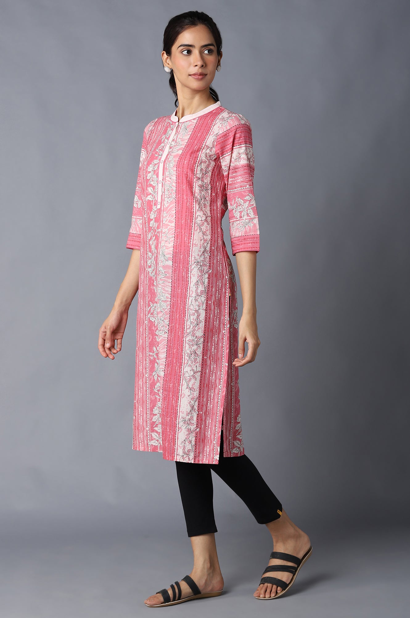 Pink Cotton Printed kurta