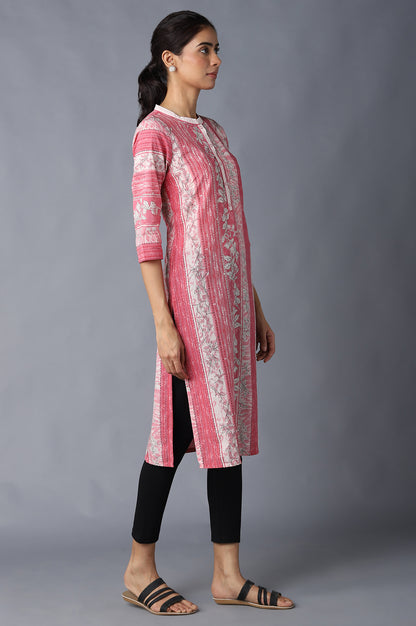 Pink Cotton Printed kurta