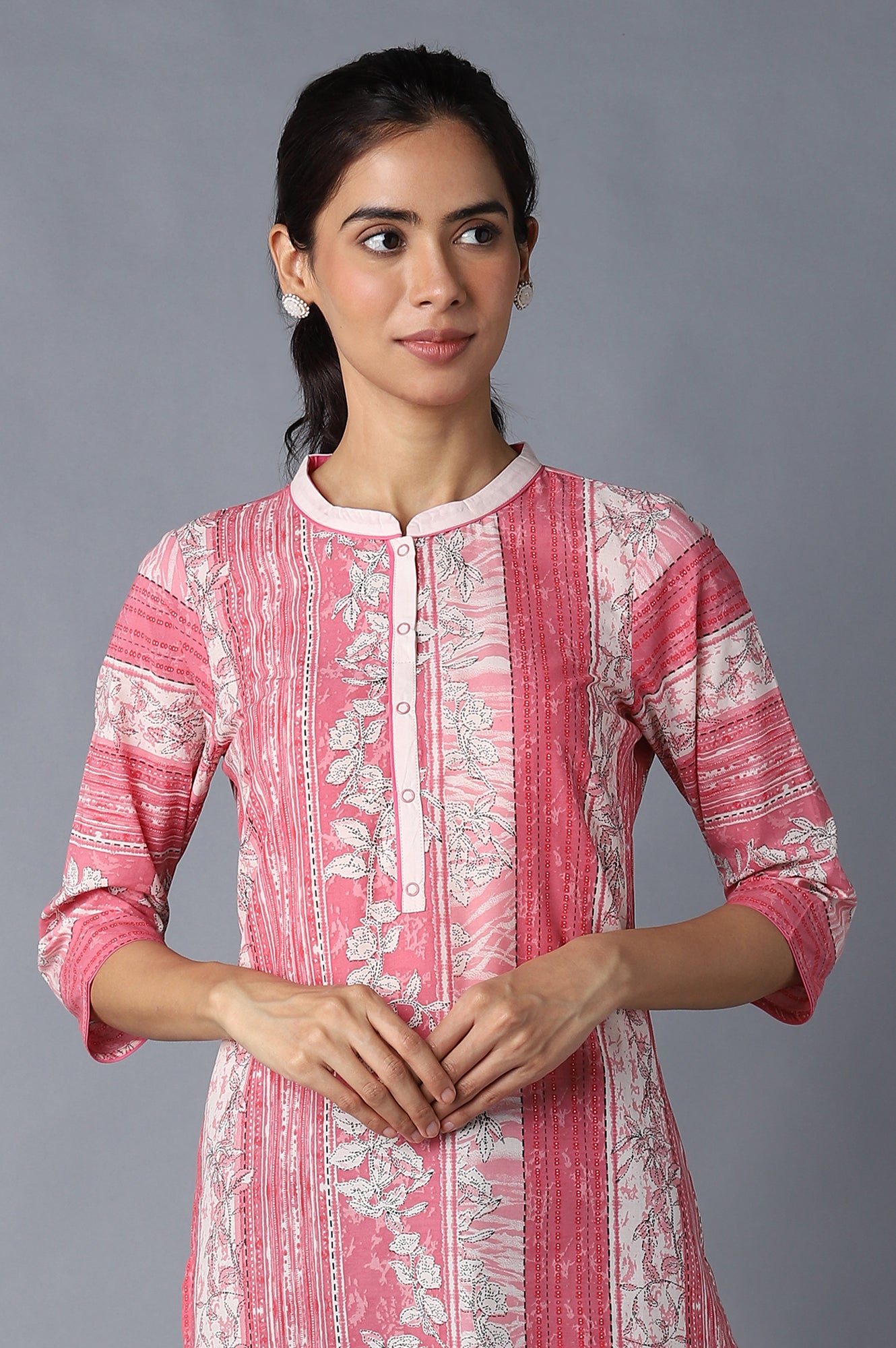 Pink Cotton Printed kurta