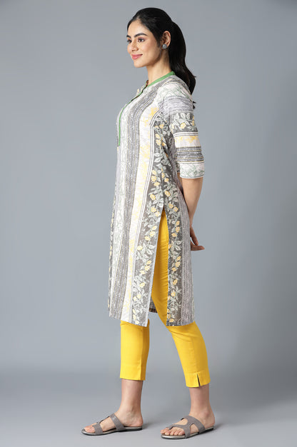 Grey Cotton Printed kurta