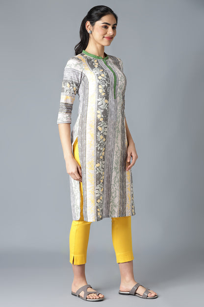 Grey Cotton Printed kurta