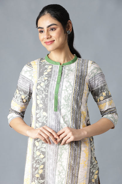 Grey Cotton Printed kurta