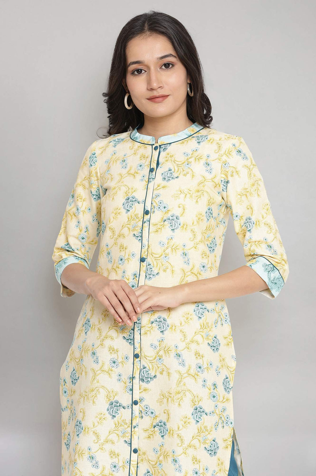 Yellow Floral Printed Rayon Straight Kurta and Tights Set