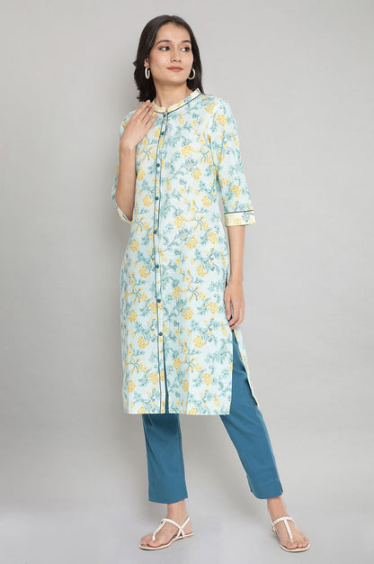 Glacier Blue Floral Print kurta