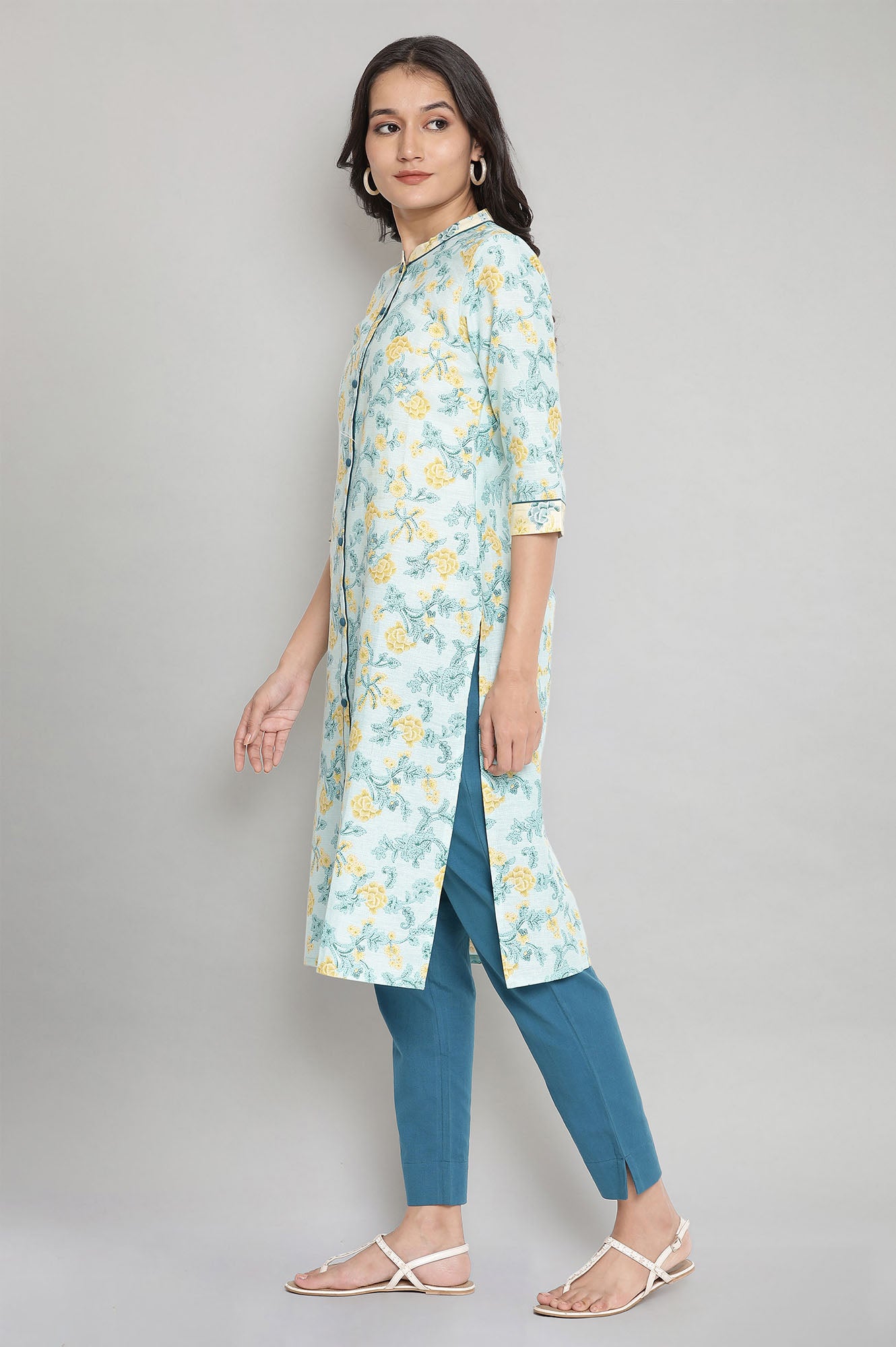 Glacier Blue Floral Print kurta