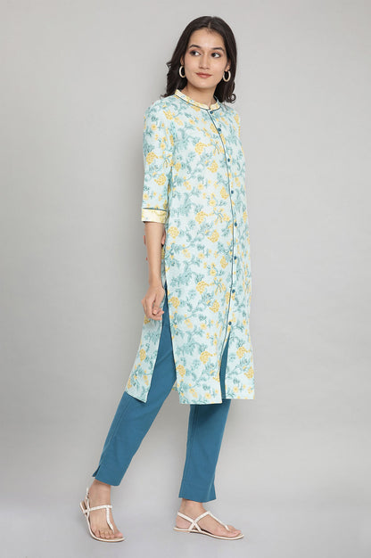 Glacier Blue Floral Print kurta