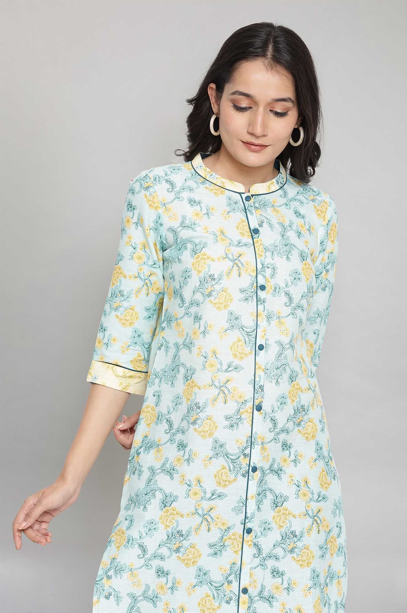 Glacier Blue Floral Print kurta