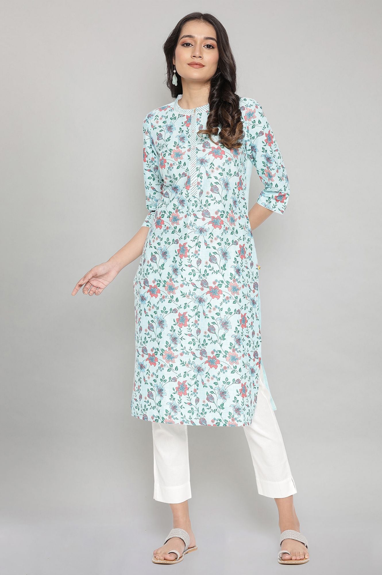 Blue Cotton Floral kurta