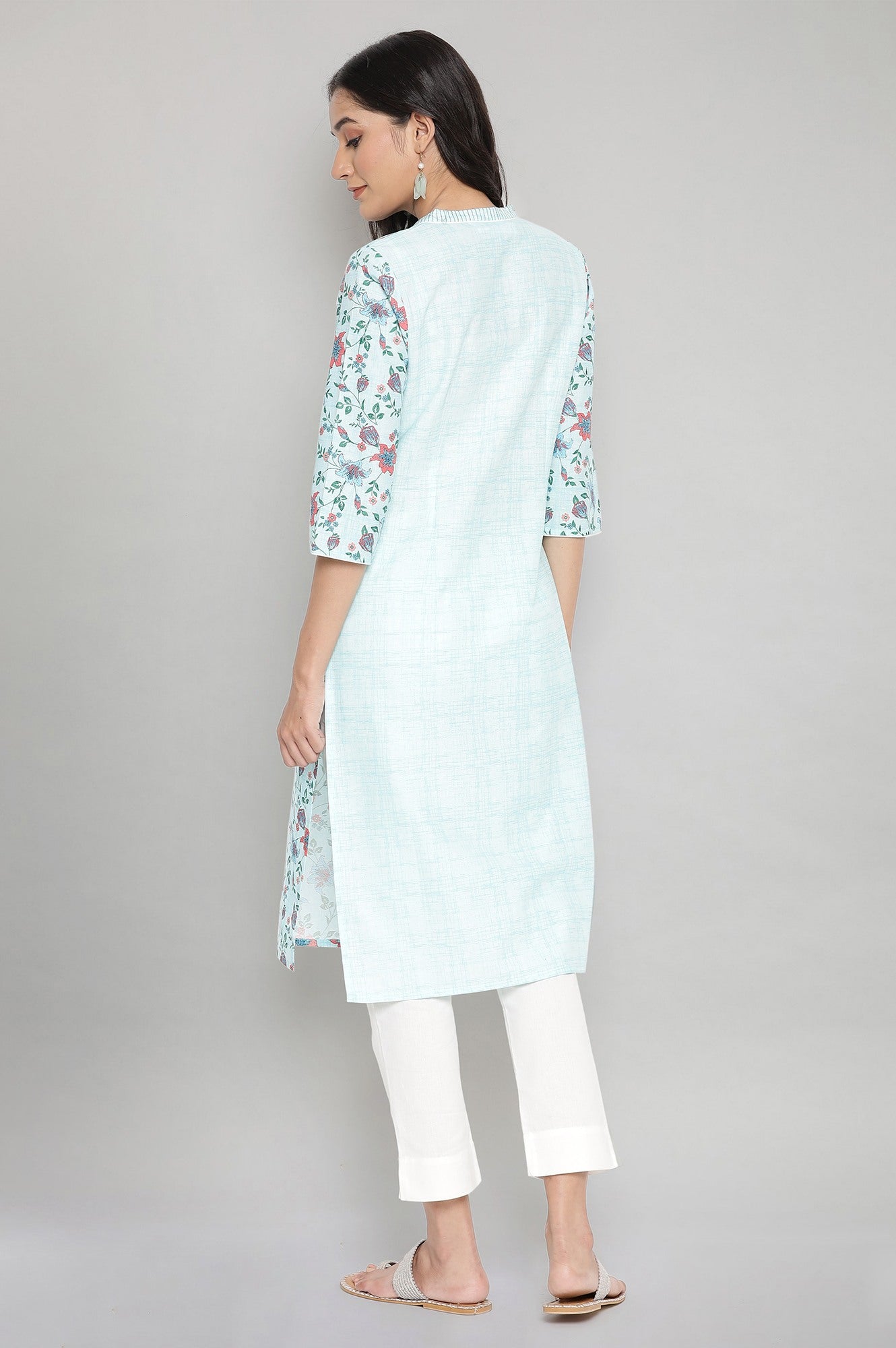 Blue Cotton Floral kurta