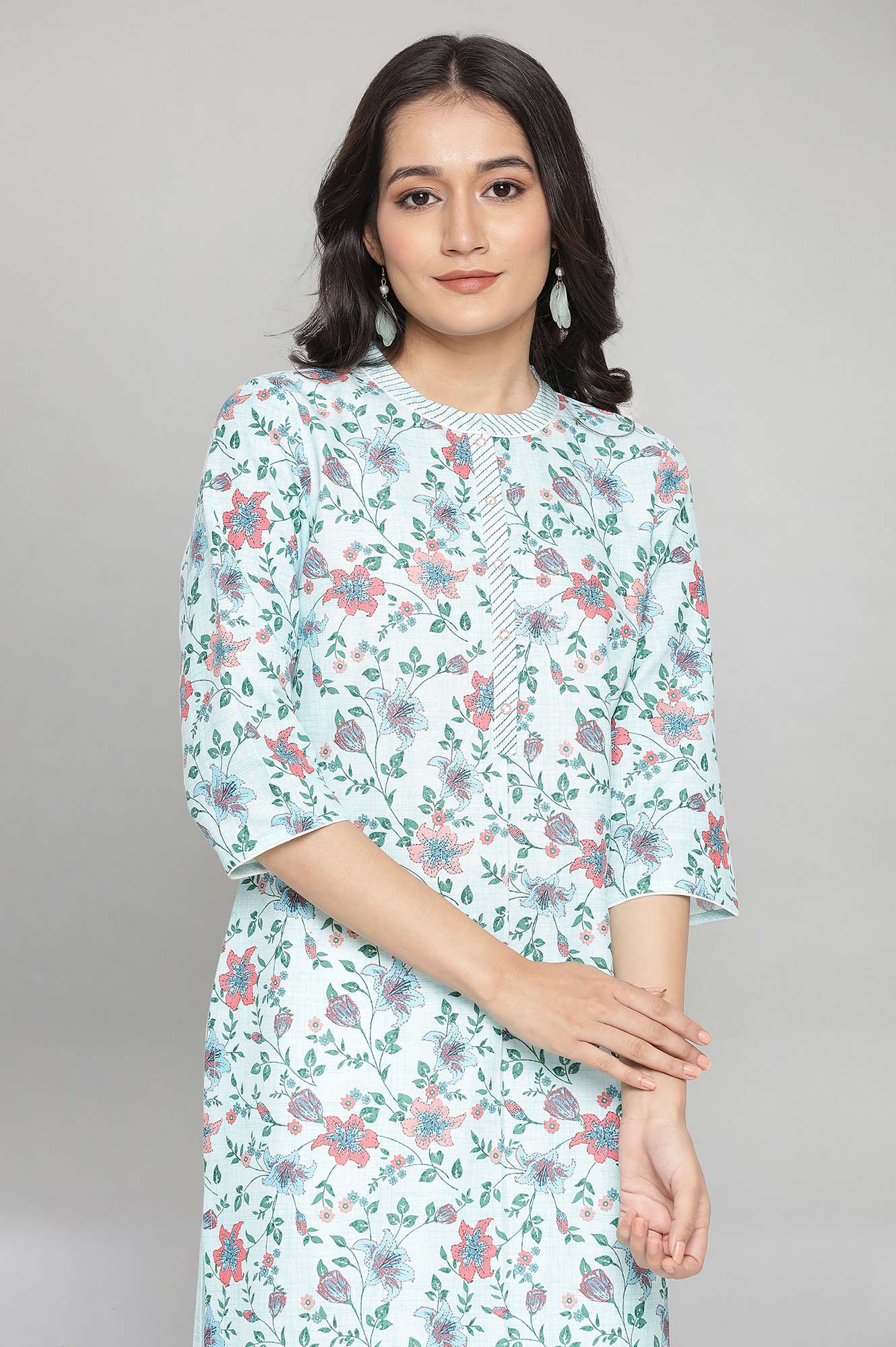 Blue Cotton Floral kurta