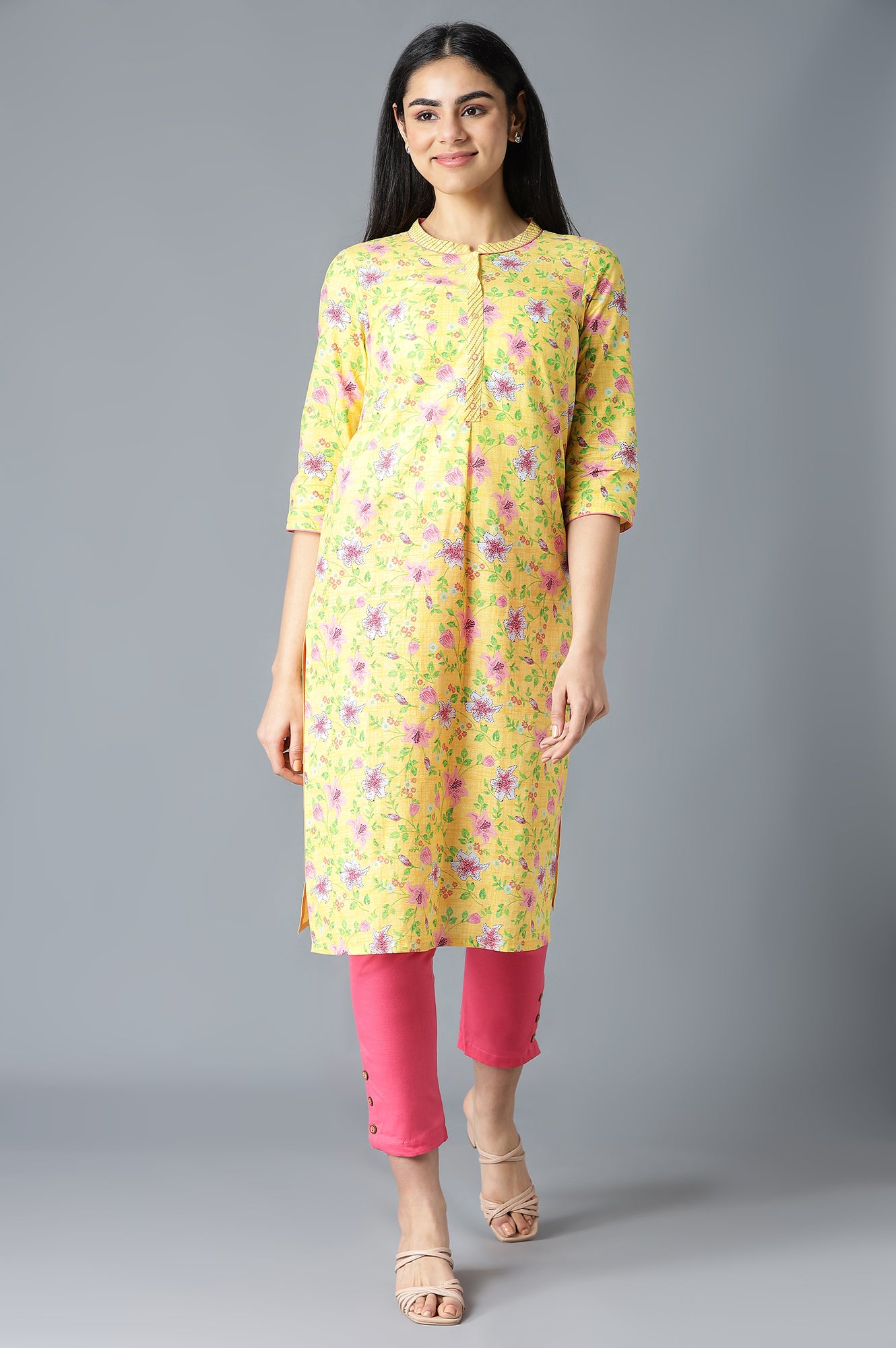 Yellow Floral Printed kurta