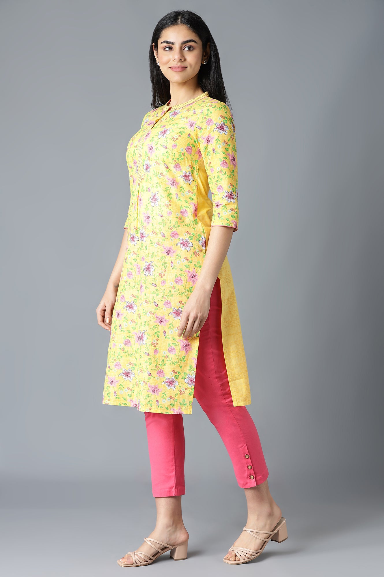 Yellow Floral Printed kurta