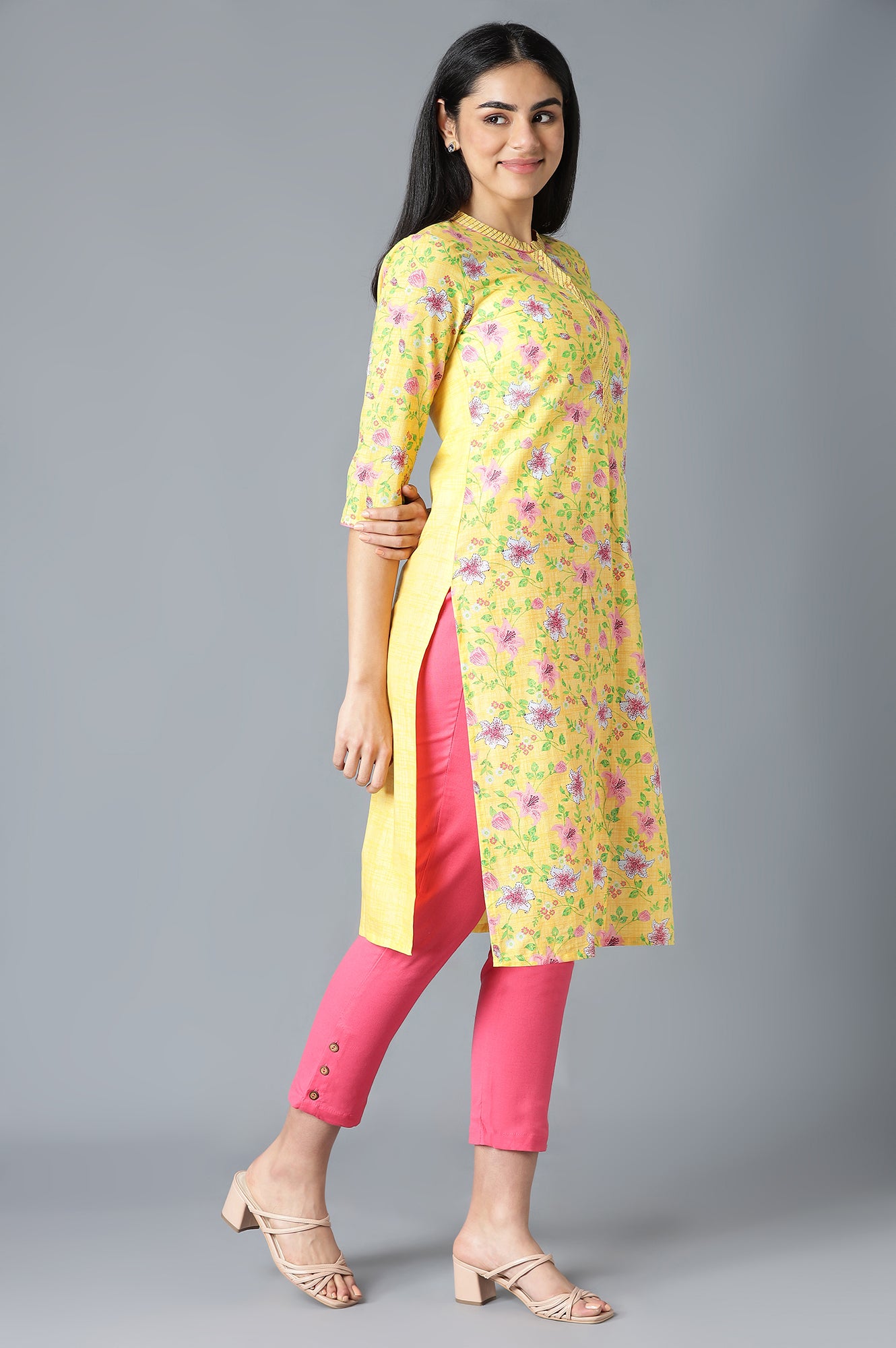 Yellow Floral Printed kurta