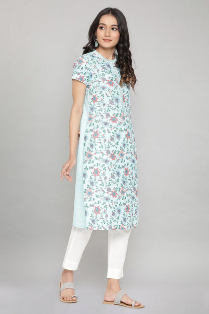 Blue Cotton Floral kurta