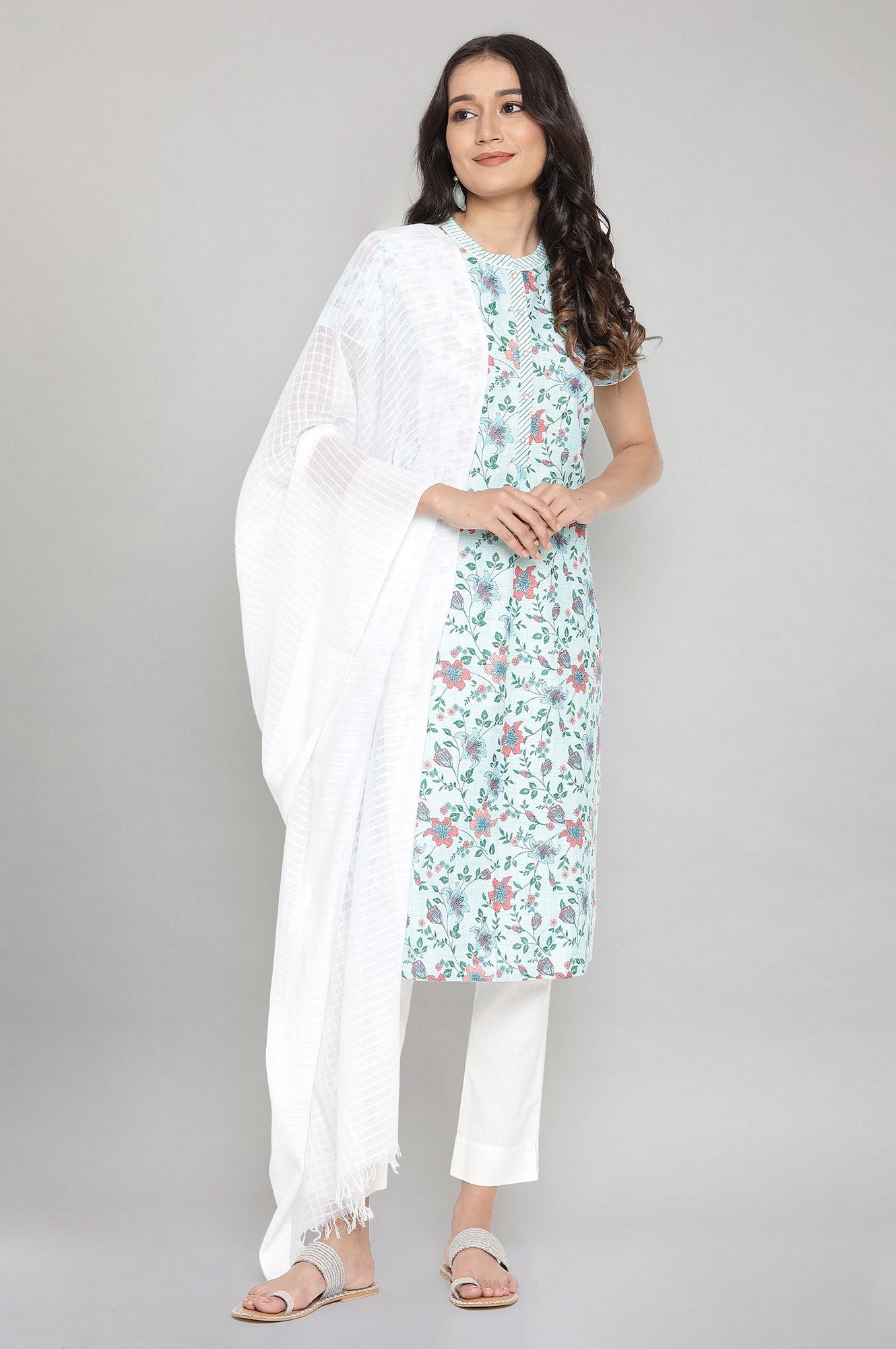 Blue Cotton Floral kurta