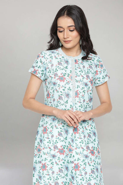 Blue Cotton Floral kurta