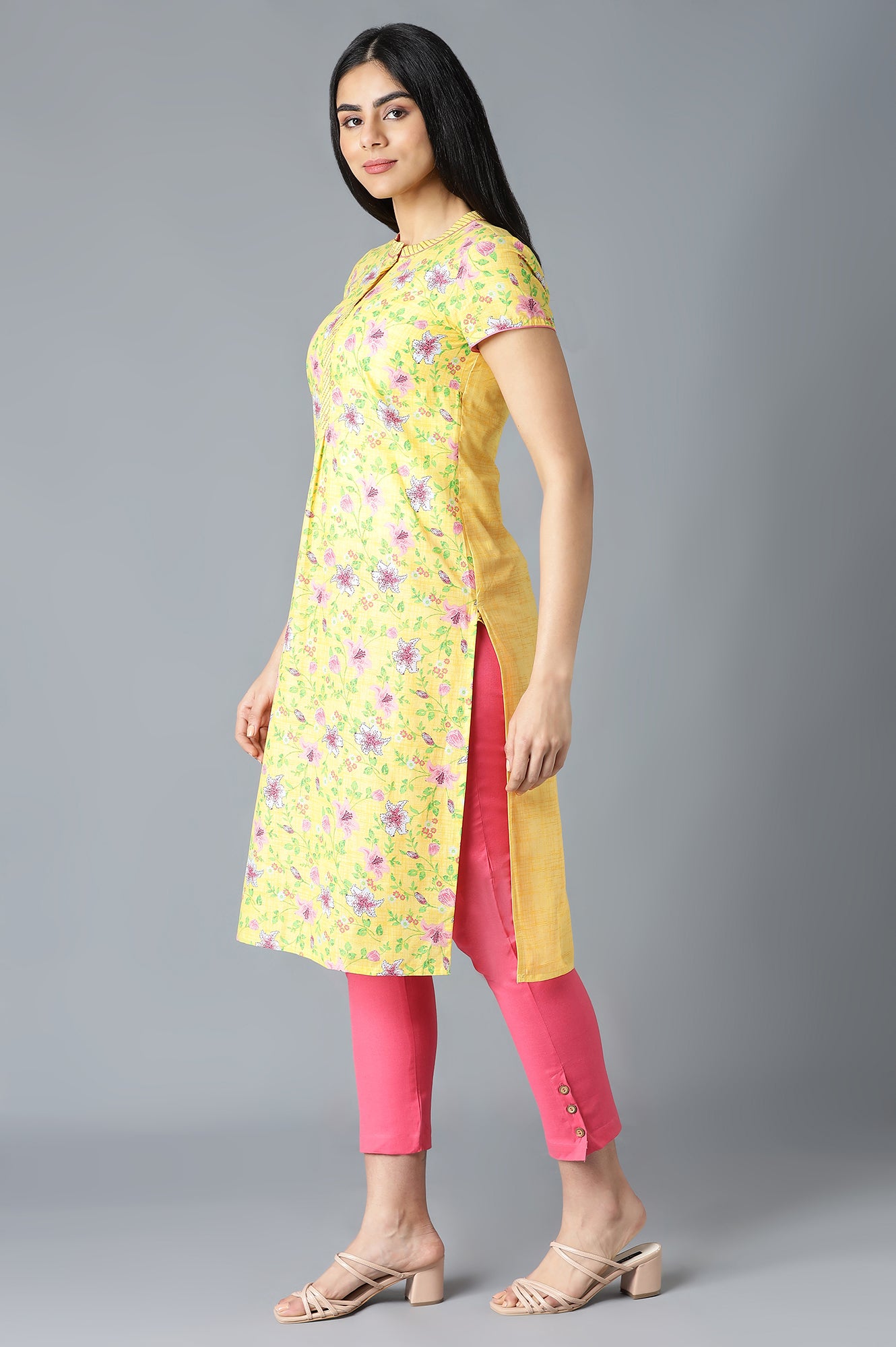 Yellow Floral Printed kurta