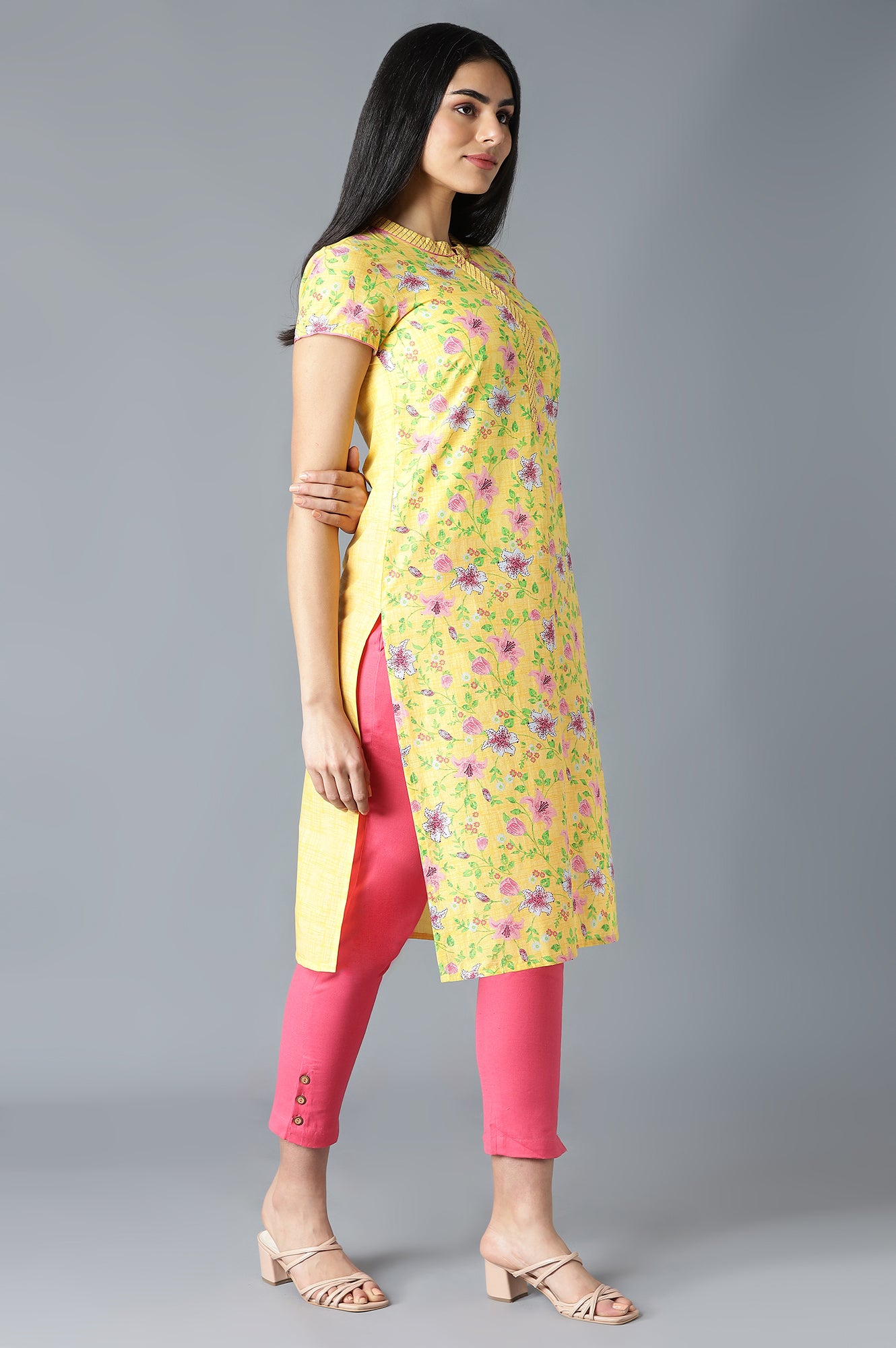 Yellow Floral Printed kurta