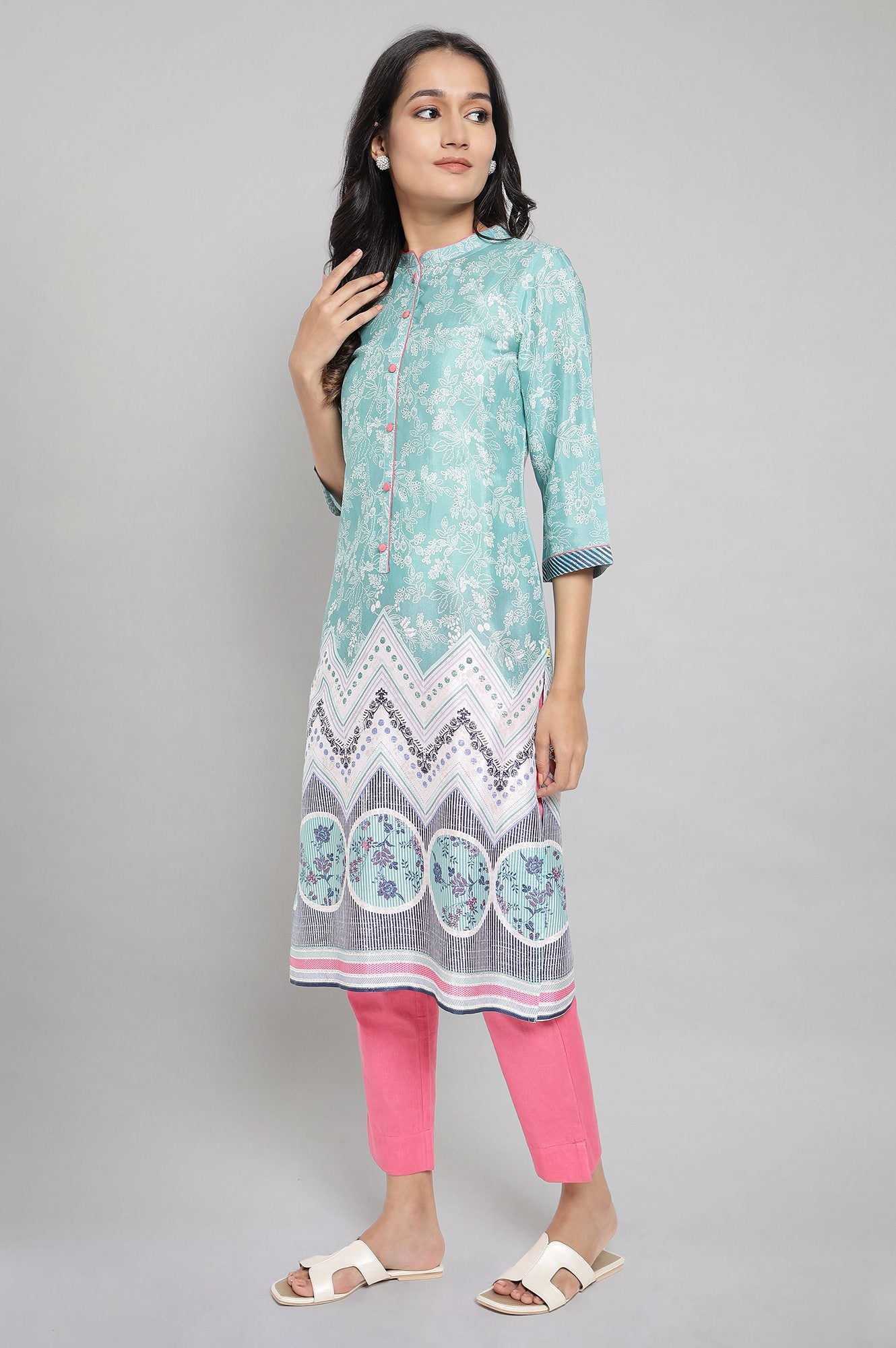 Green Floral Print kurta