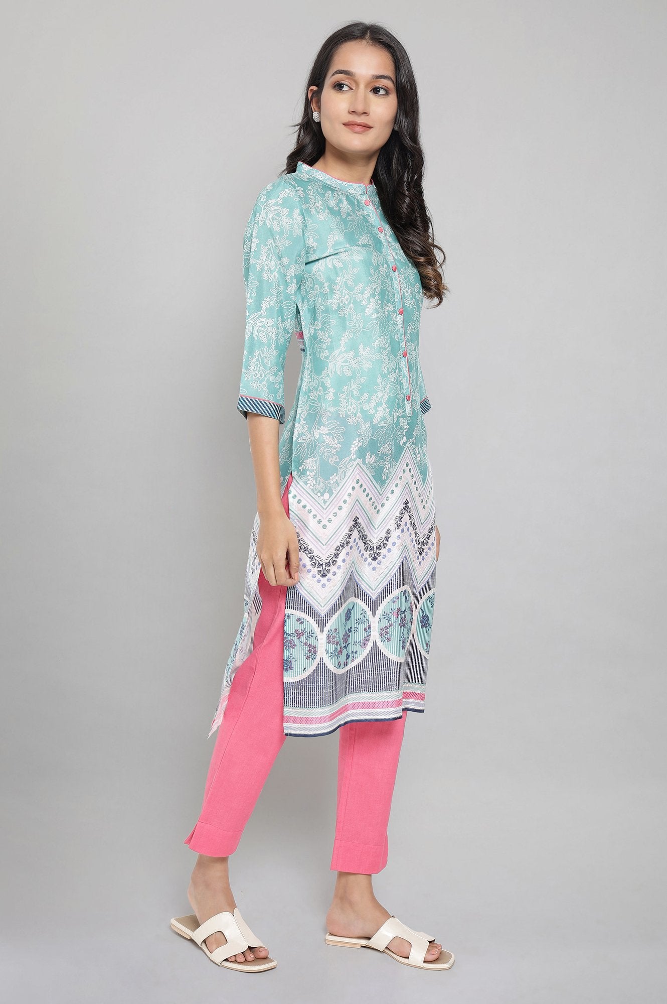 Green Floral Print kurta