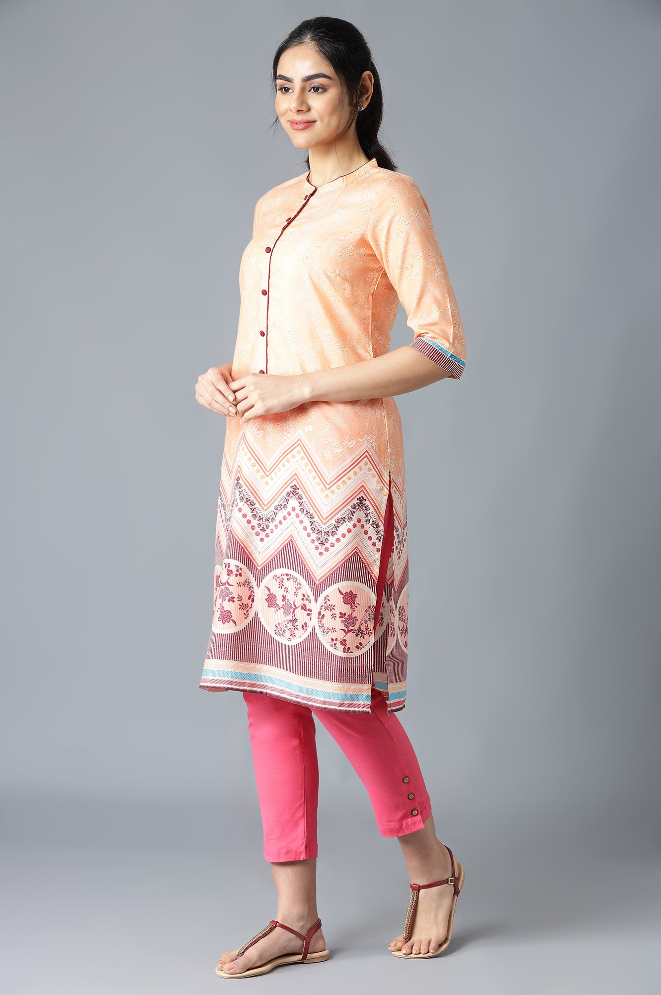 Peach Floral Print kurta