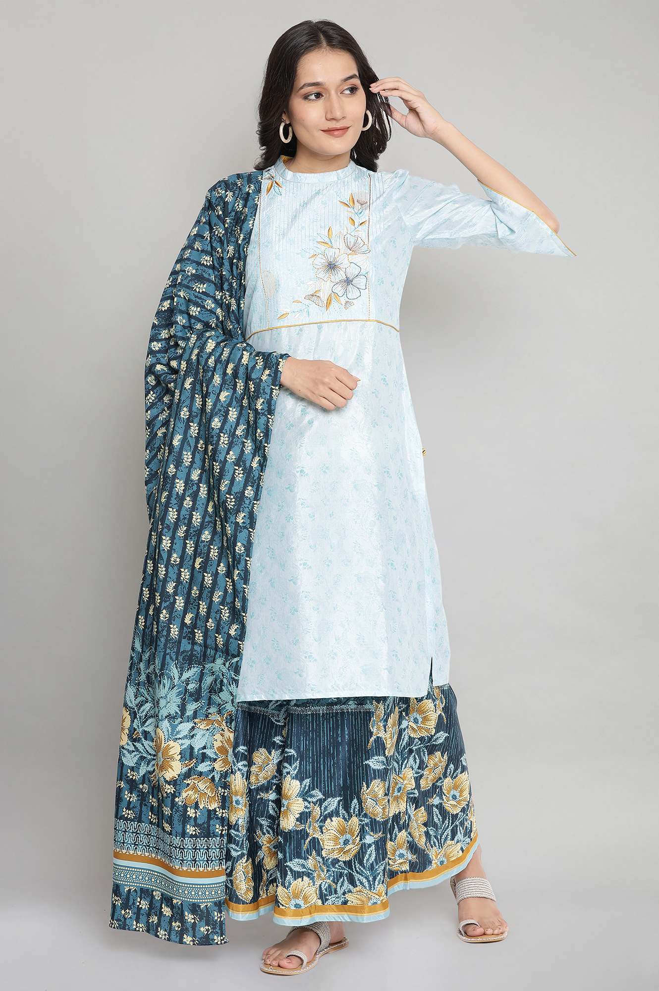 Blue Floral Print kurta