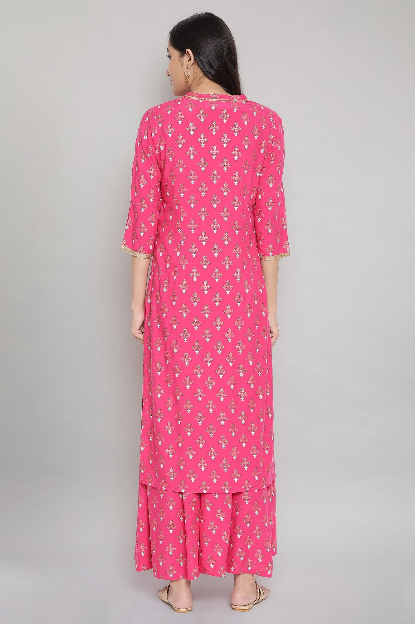 Pink Mandarin Collar Foil Print kurta