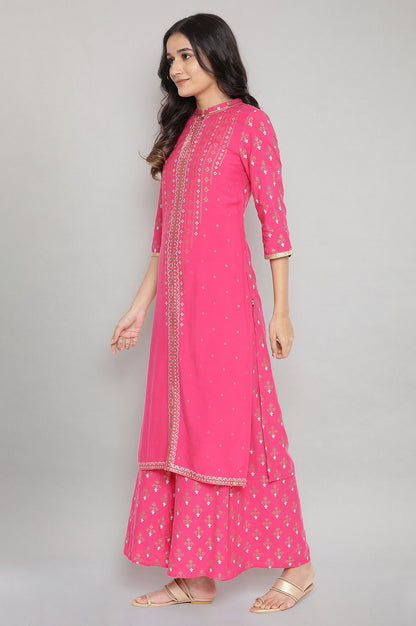 Pink Mandarin Collar Foil Print kurta