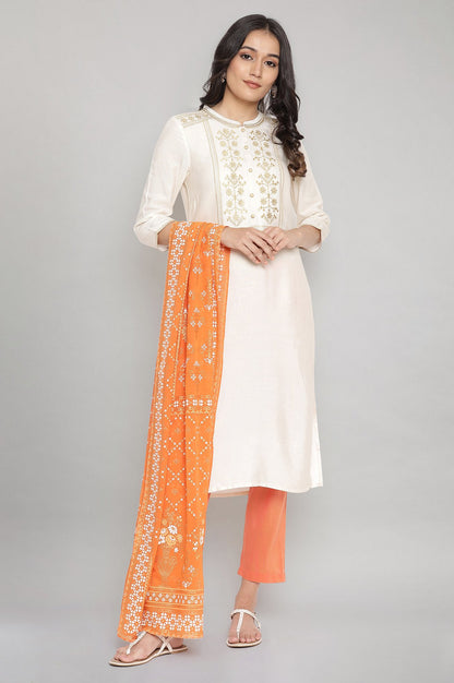 Off-White Embroidered Straight kurta