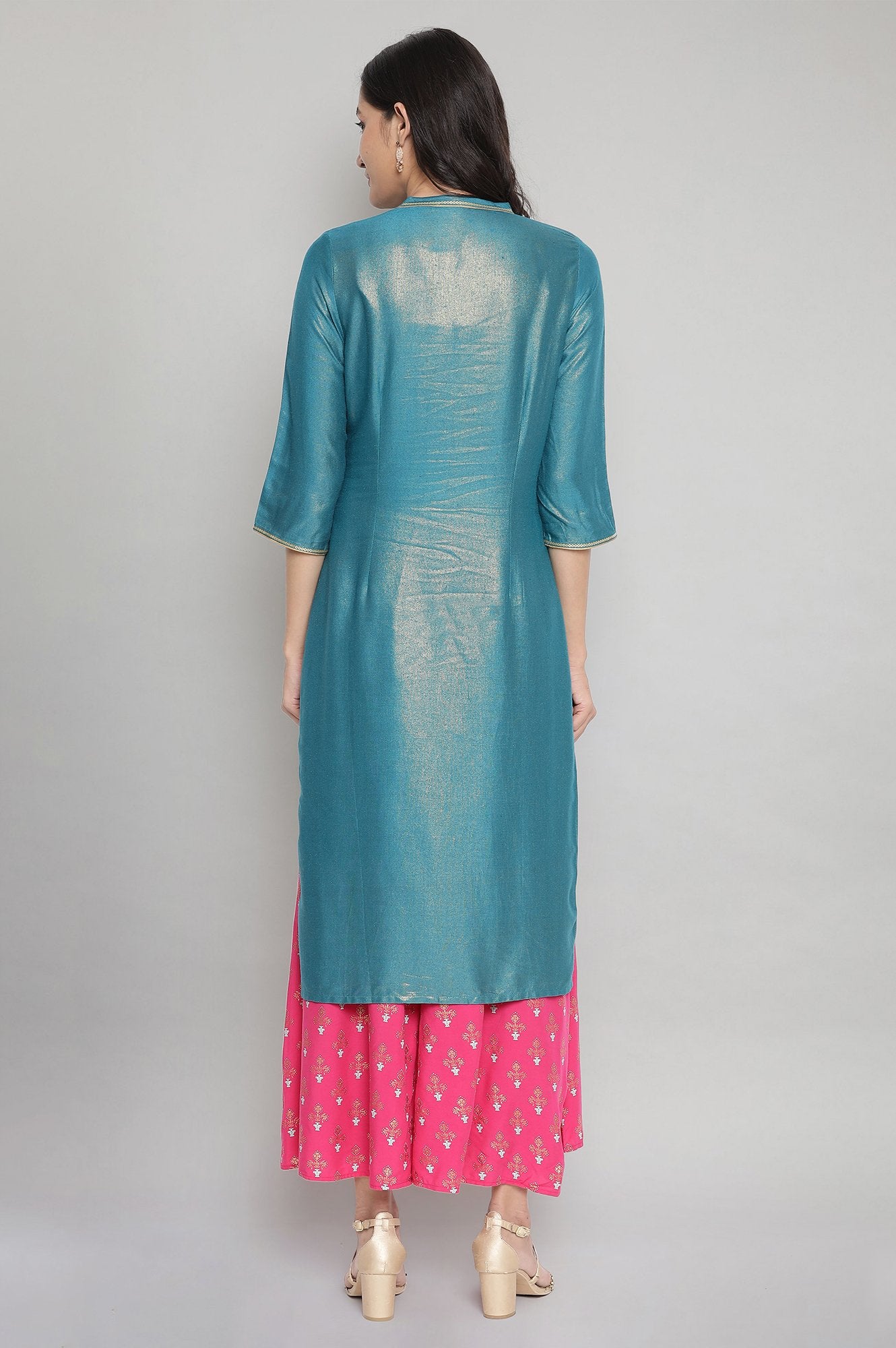 Teal Embroidered Straight kurta