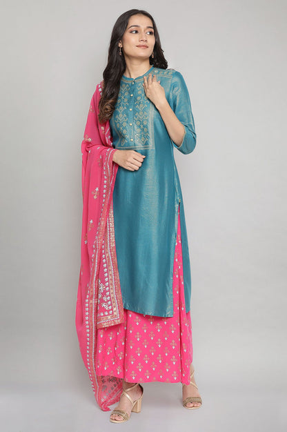 Teal Embroidered Straight kurta