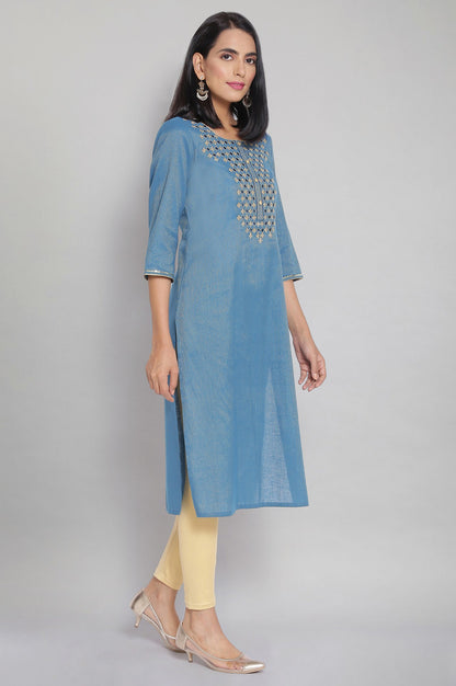 Blue Zari Embroidered kurta