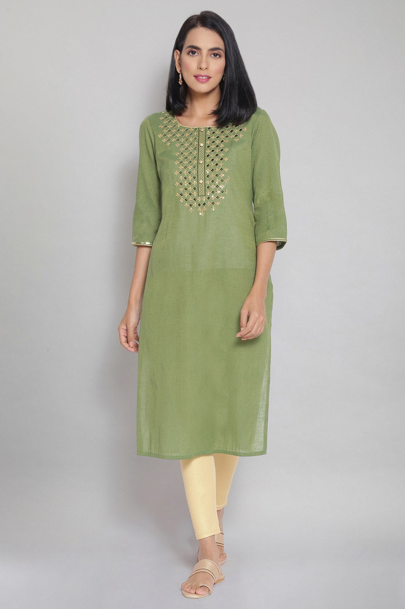 Green Zari Embroidered kurta