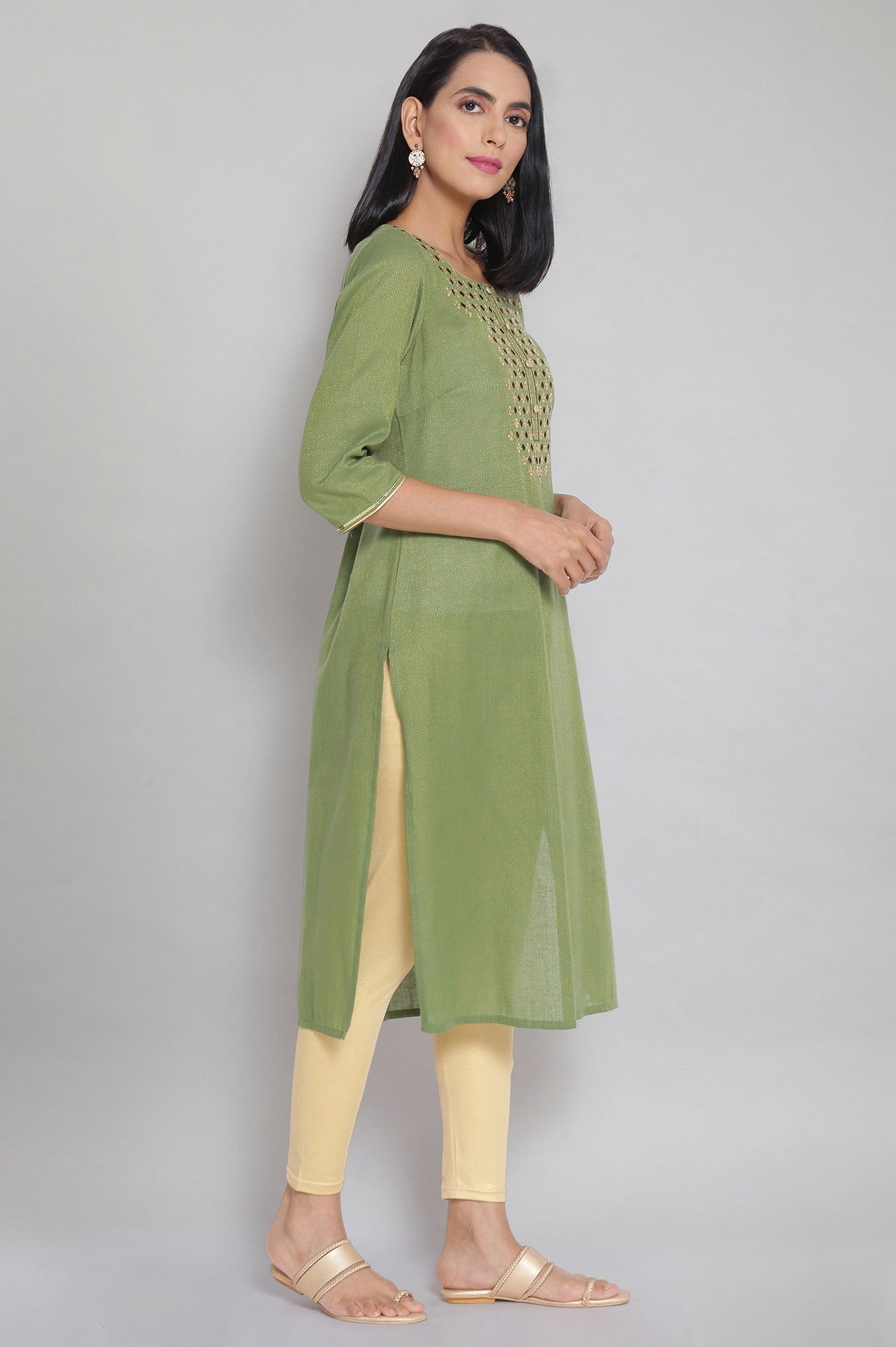 Green Zari Embroidered kurta