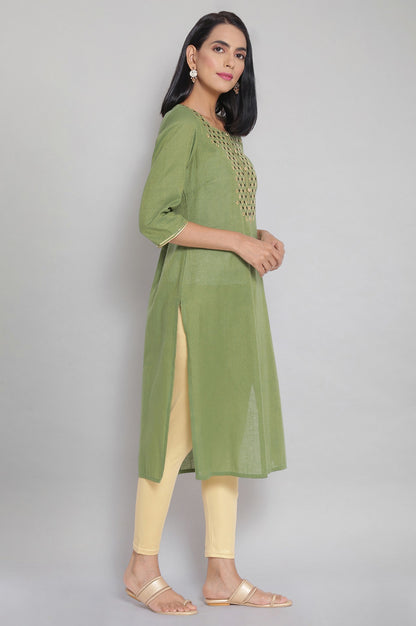 Green Zari Embroidered kurta