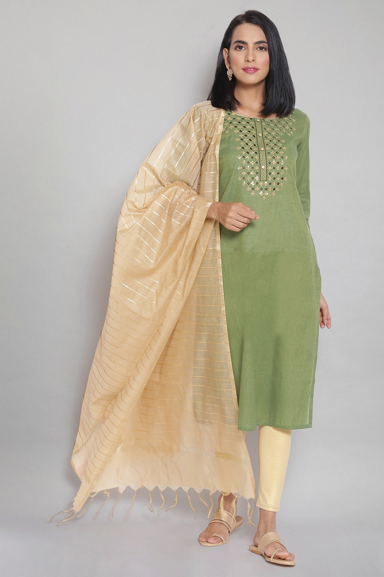 Green Zari Embroidered kurta