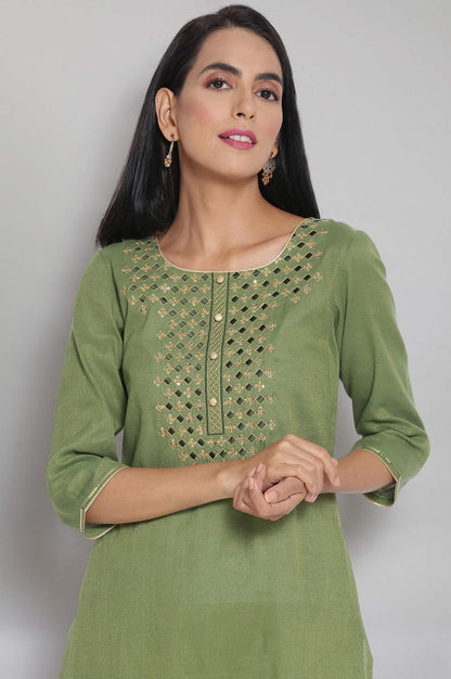 Green Zari Embroidered kurta