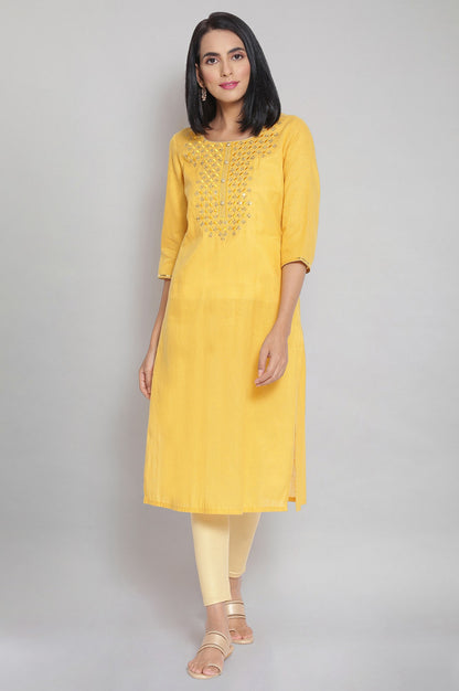 Yellow Zari Embroidered kurta